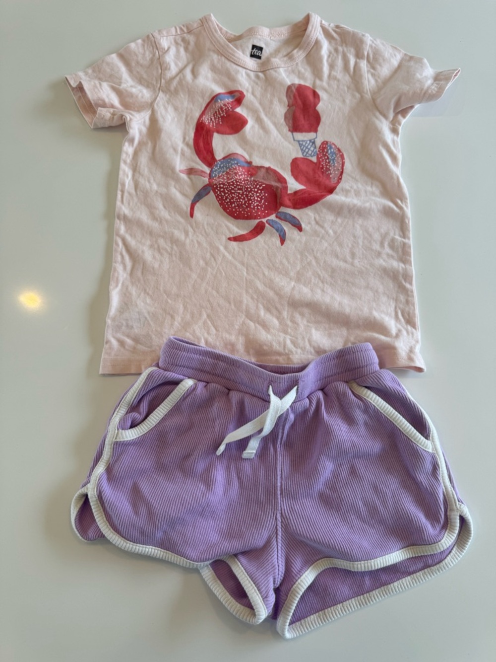 Tea collection 4T graphic tee with 4T piped gym shorts